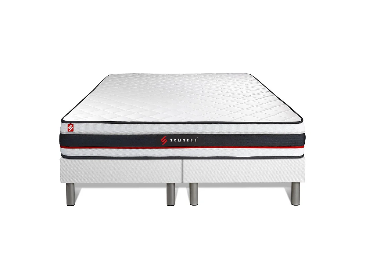 Pack double sommier 80x200 + matelas FORM 160x200 + 2 oreillers mémoire de forme + Couette Percale