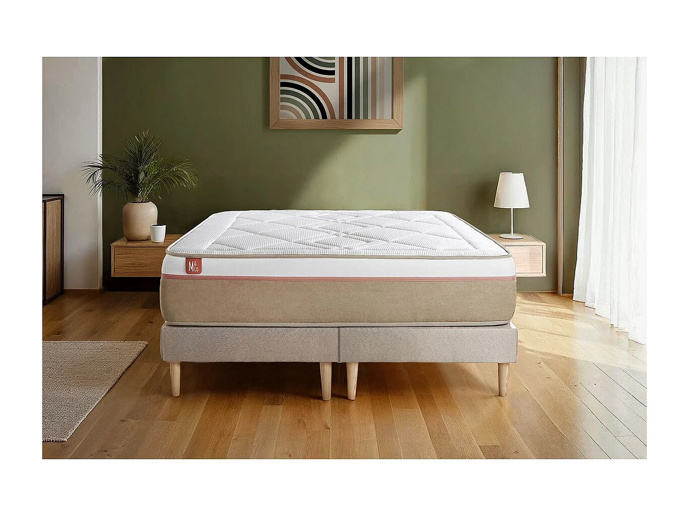 Pack prêt à dormir matelas LE SOYEUX 200x200cm Ressorts ensachés + Mémoire de forme BioVisco + double sommiers Beige