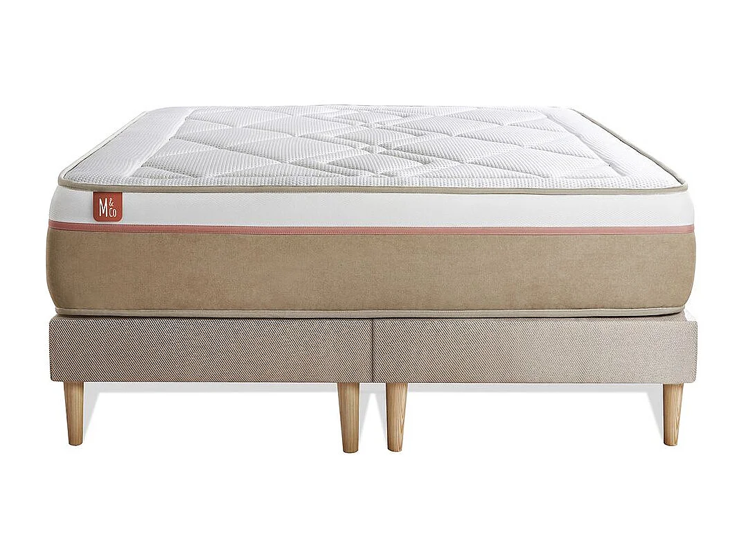 Pack prêt à dormir matelas LE SOYEUX 200x200cm Ressorts ensachés + Mémoire de forme BioVisco + double sommiers Beige