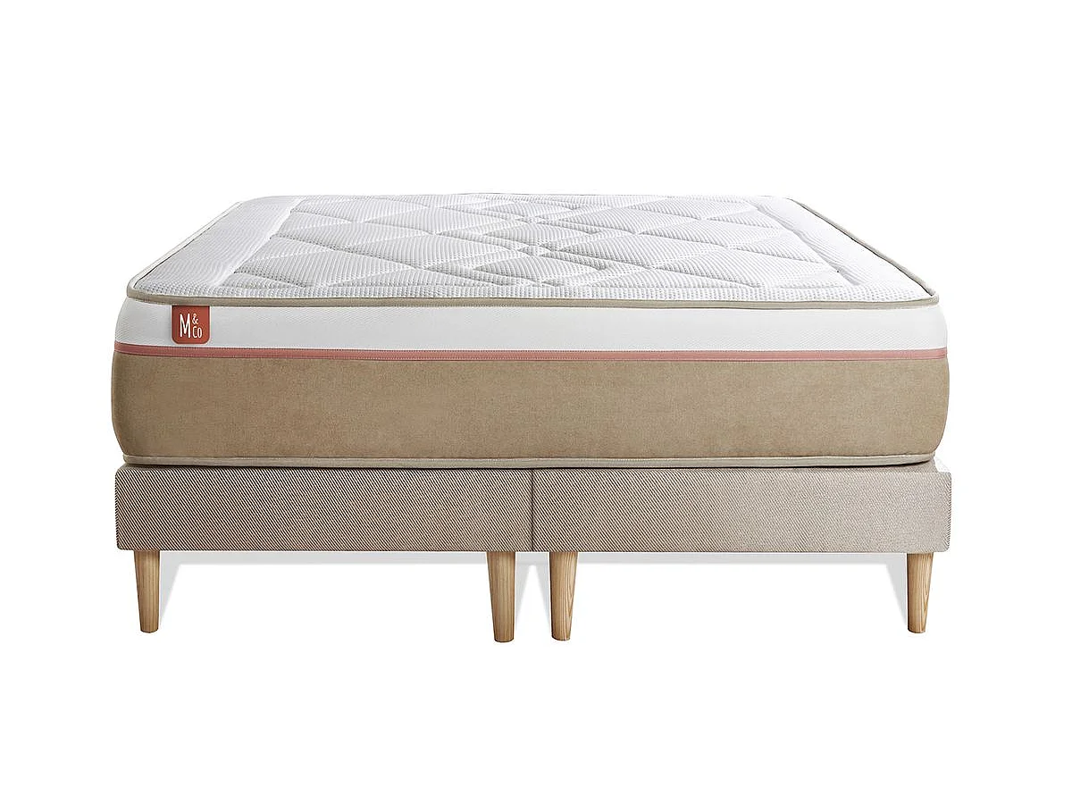 Pack prêt à dormir matelas LE SOYEUX 200x200cm Ressorts ensachés + Mémoire de forme BioVisco + double sommiers Beige