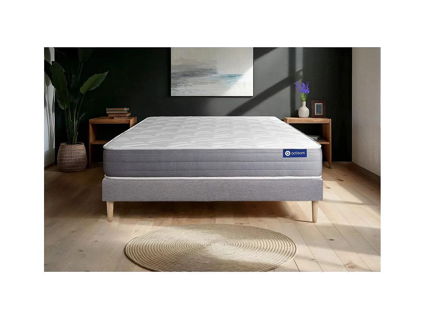 Ensemble matelas ACTILATEX DREAM Latex et mémoire de forme 180x200 cm 5zones de confort + sommier KIT gris