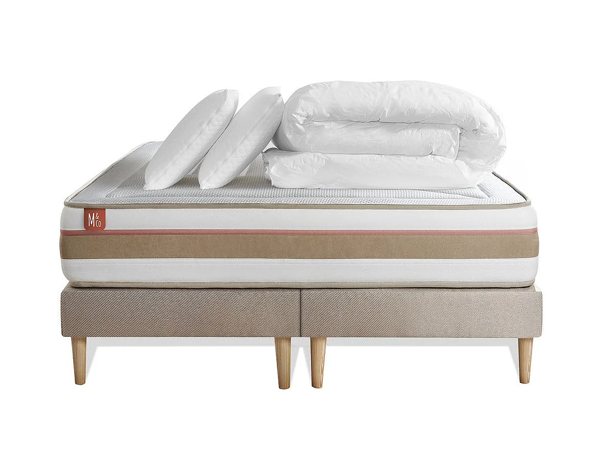 Pack prêt à dormir matelas LE TENDRE 180x200 Ressorts ensachés + Mémoire de forme + double sommiers Beige