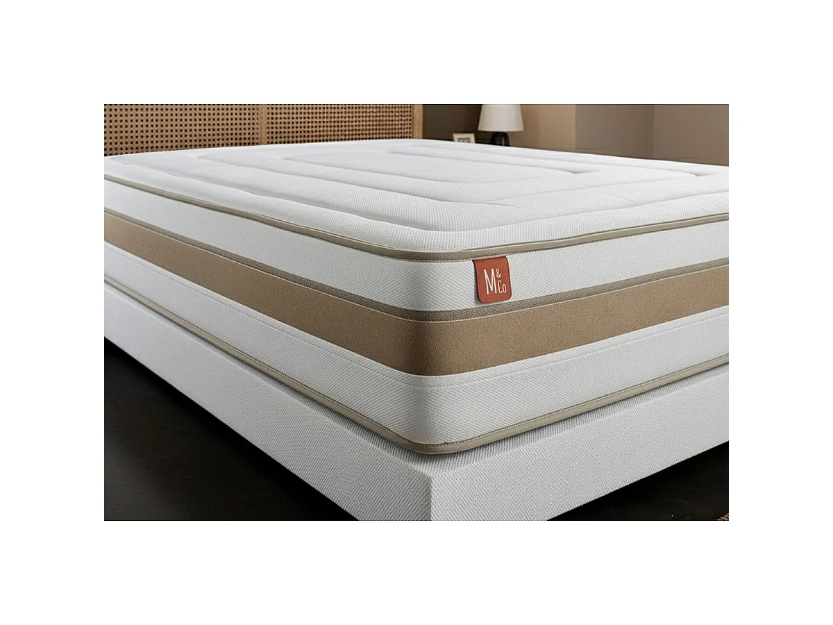 Ensemble LE RAFFINÉ 90x200cm Ressorts ensachés + Mémoire de forme BioVisco - Maxi épaisseur 26cm + sommier Blanc