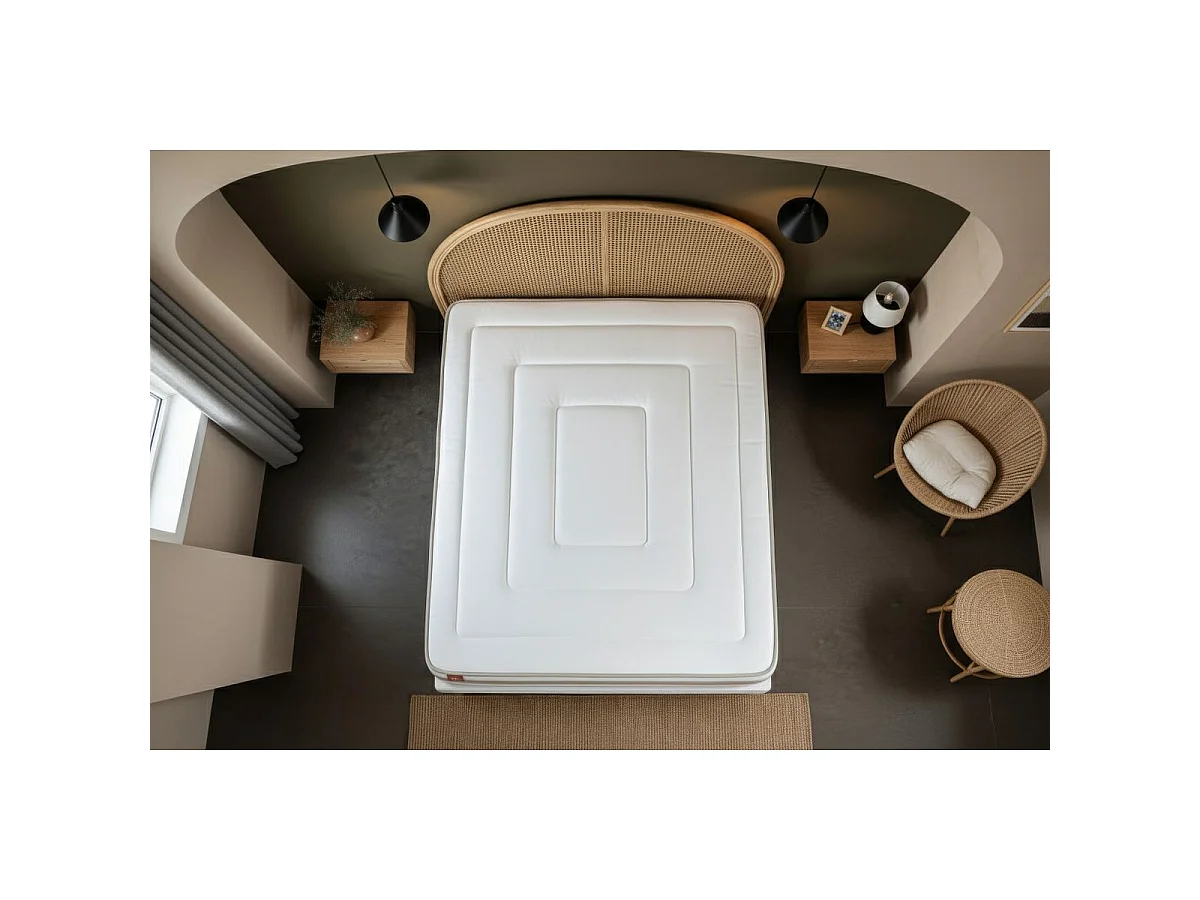 Ensemble LE RAFFINÉ 90x200cm Ressorts ensachés + Mémoire de forme BioVisco - Maxi épaisseur 26cm + sommier Blanc