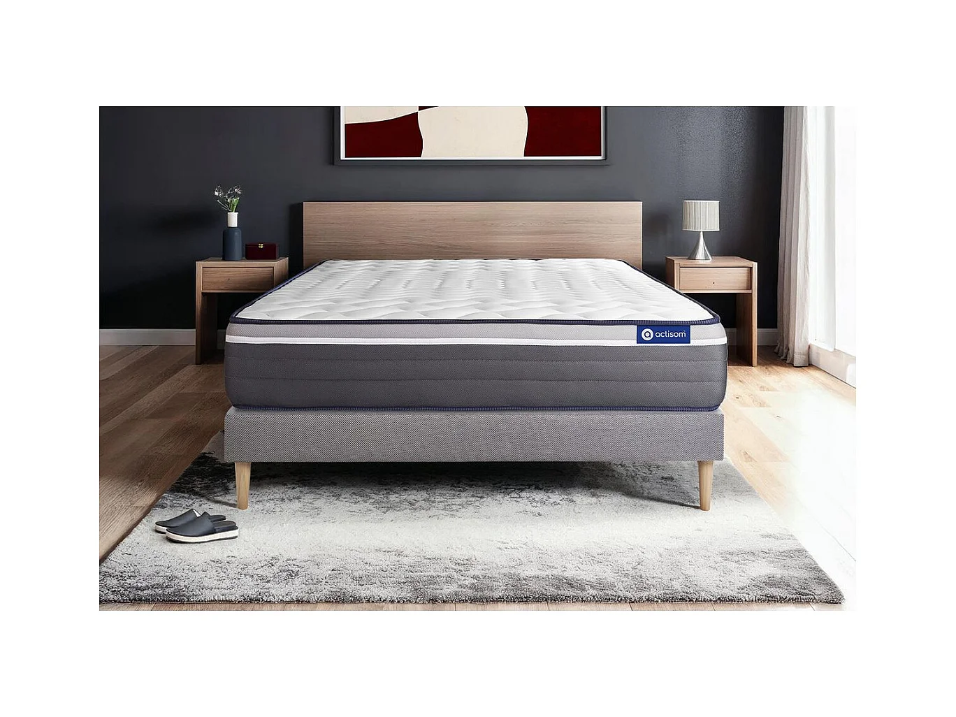 Ensemble matelas ACTILATEX PLUS 180x200 Latex+Mémoire de forme Maxi épaisseur 7zones de confort + sommier KIT gris