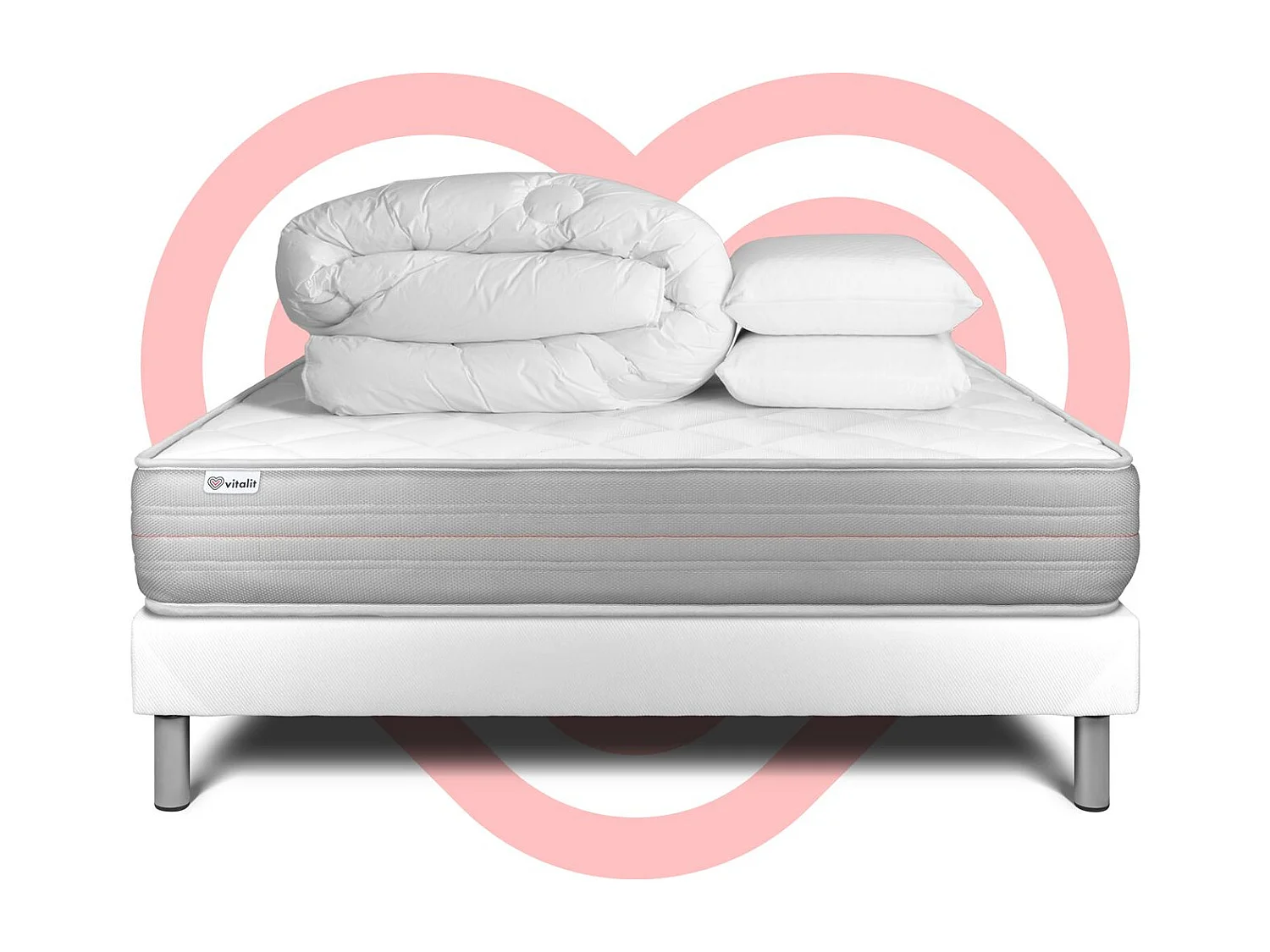 Pack cama completa - Colchón 160x200cm + Somier con láminas (kit) + 2 almohadas + Edredón - Vitalmemo