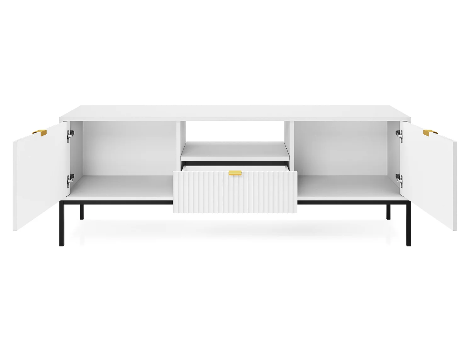 Meuble TV - 154 cm - blanc avec pieds noires - VELLORE