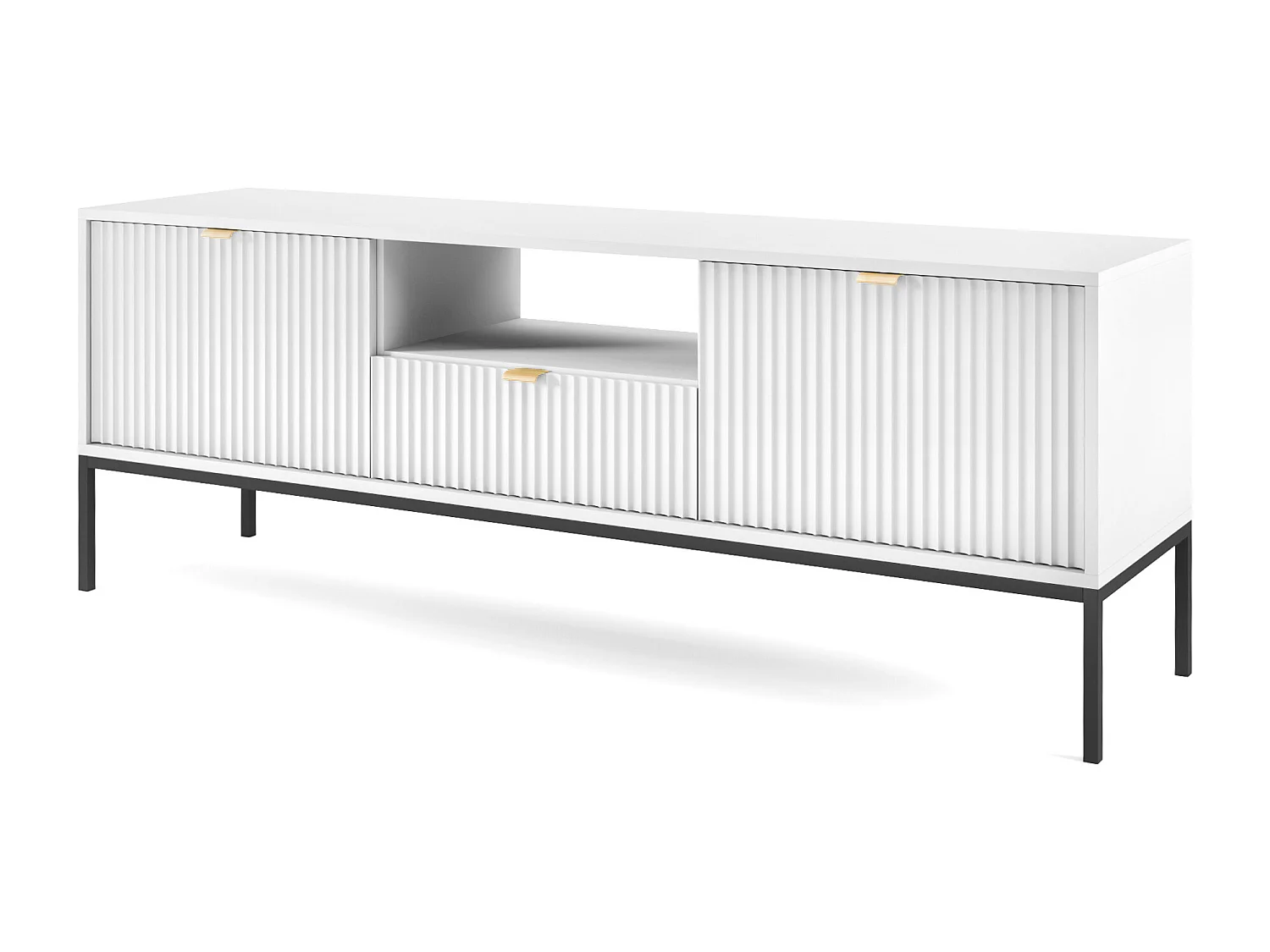 Meuble TV - 154 cm - blanc avec pieds noires - VELLORE