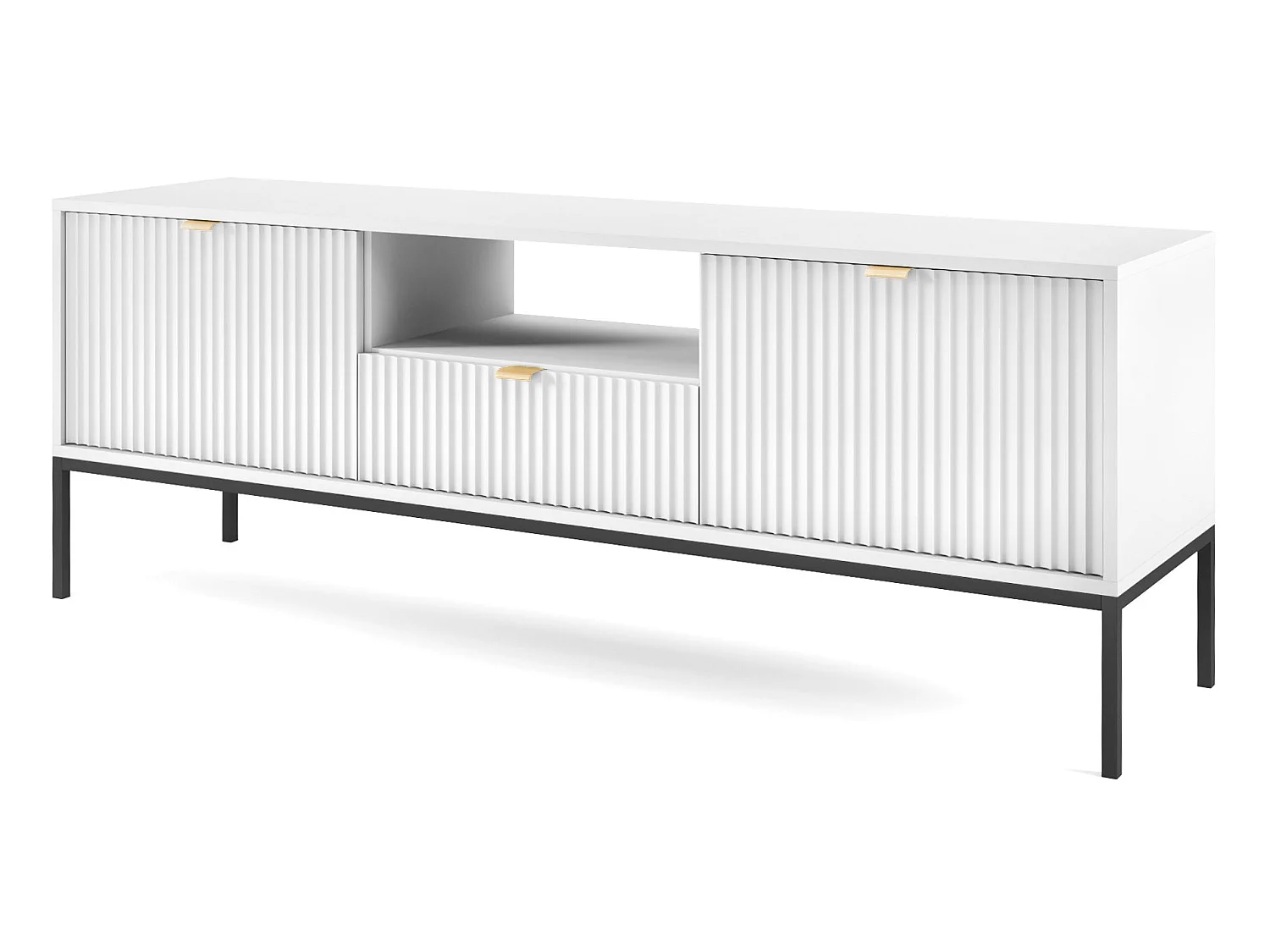 Meuble TV - 154 cm - blanc avec pieds noires - VELLORE