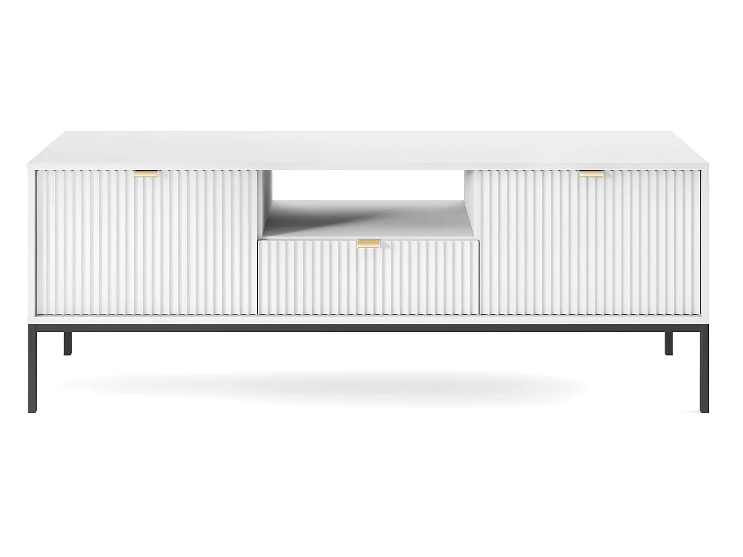 Meuble TV - 154 cm - blanc avec pieds noires - VELLORE