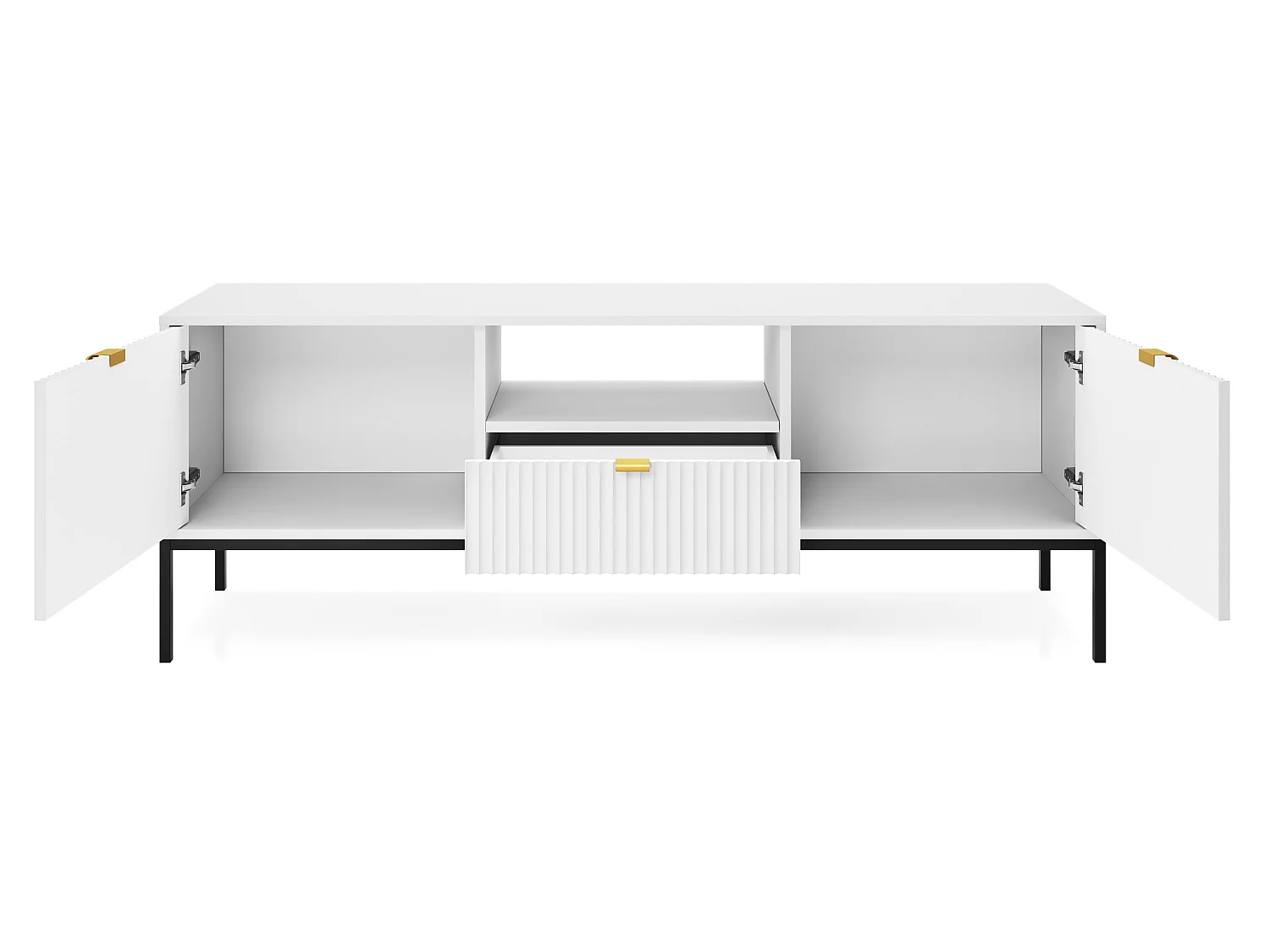 Meuble TV - 154 cm - blanc avec pieds noires - VELLORE