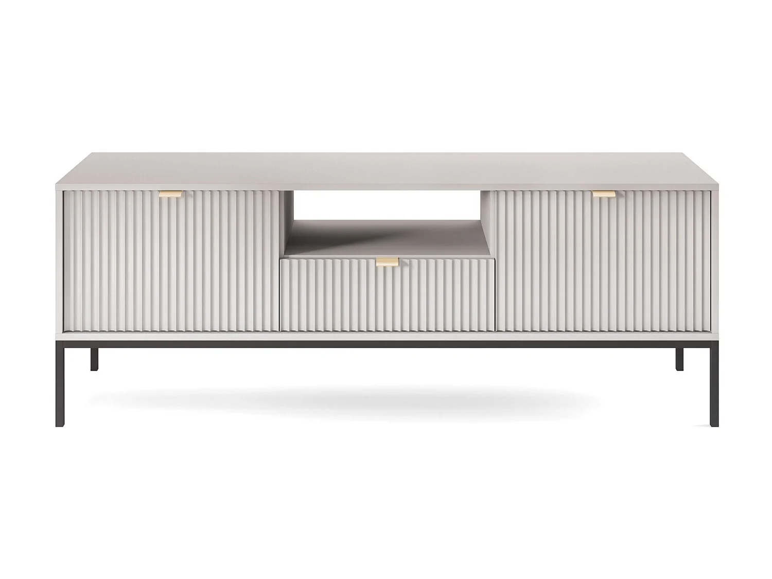 Meuble TV - 154 cm - gris avec pieds noires - VELLORE