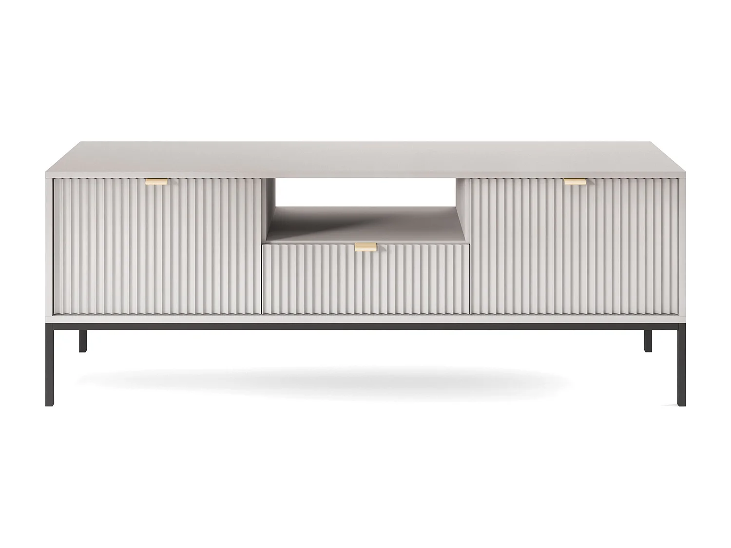 Meuble TV - 154 cm - gris avec pieds noires - VELLORE