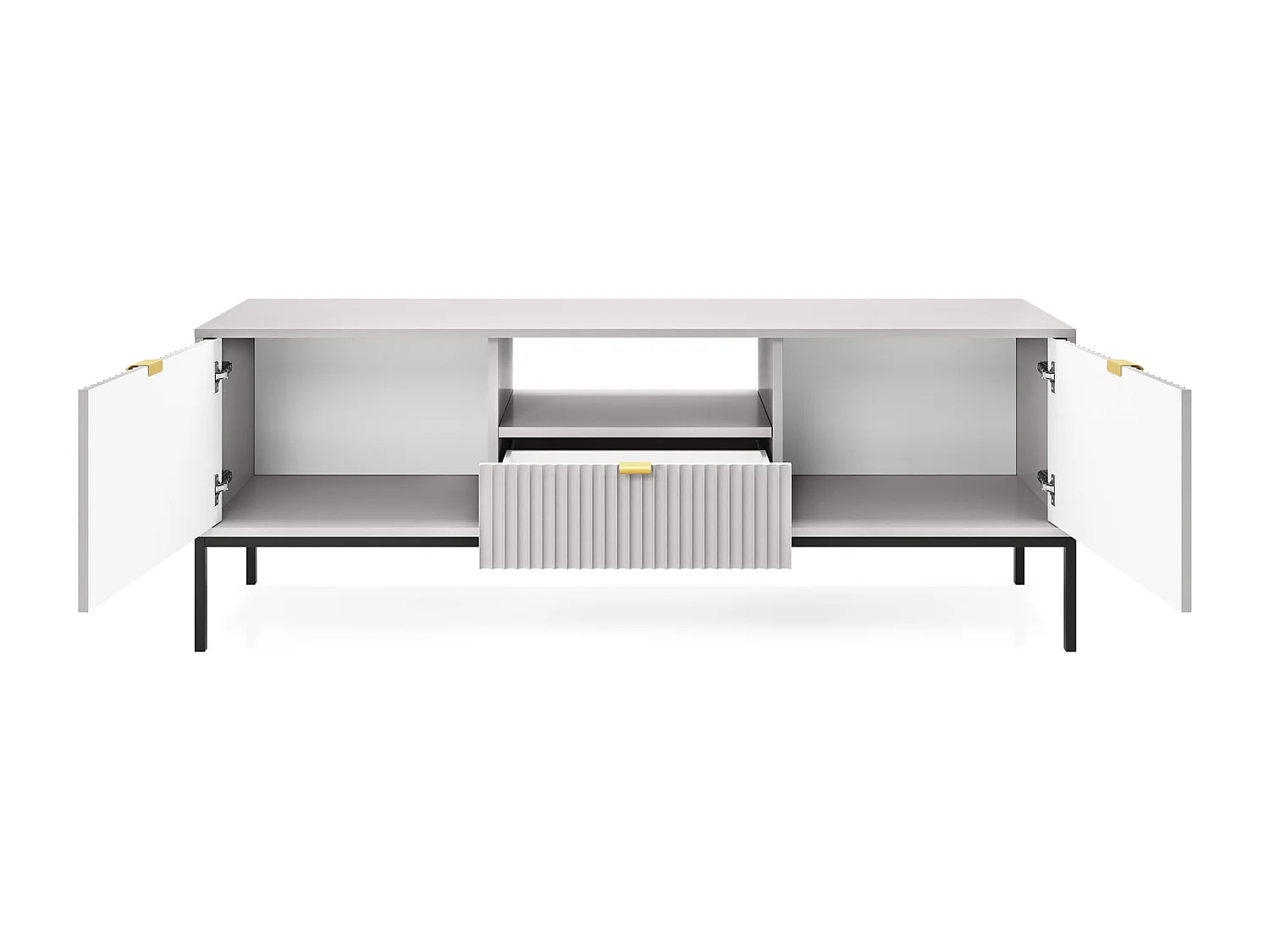 Meuble TV - 154 cm - gris avec pieds noires - VELLORE