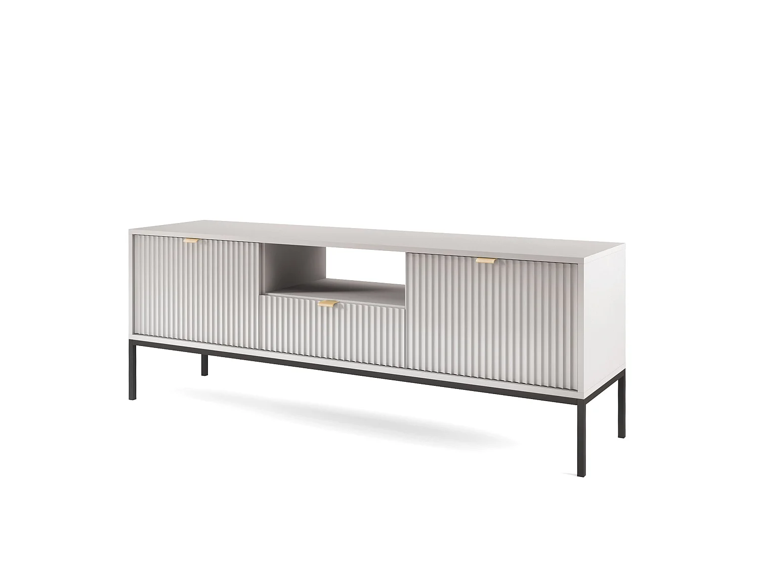 Meuble TV - 154 cm - gris avec pieds noires - VELLORE