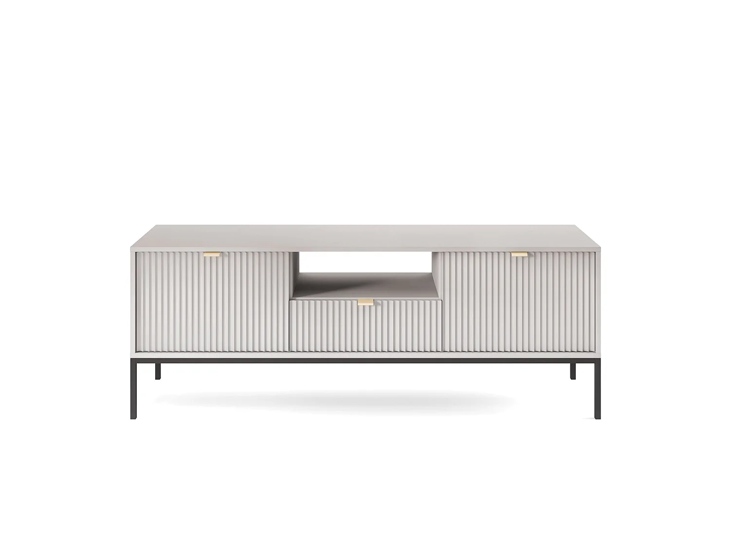 Meuble TV - 154 cm - gris avec pieds noires - VELLORE