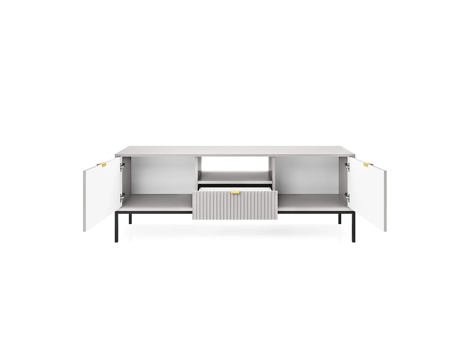 Meuble TV - 154 cm - gris avec pieds noires - VELLORE
