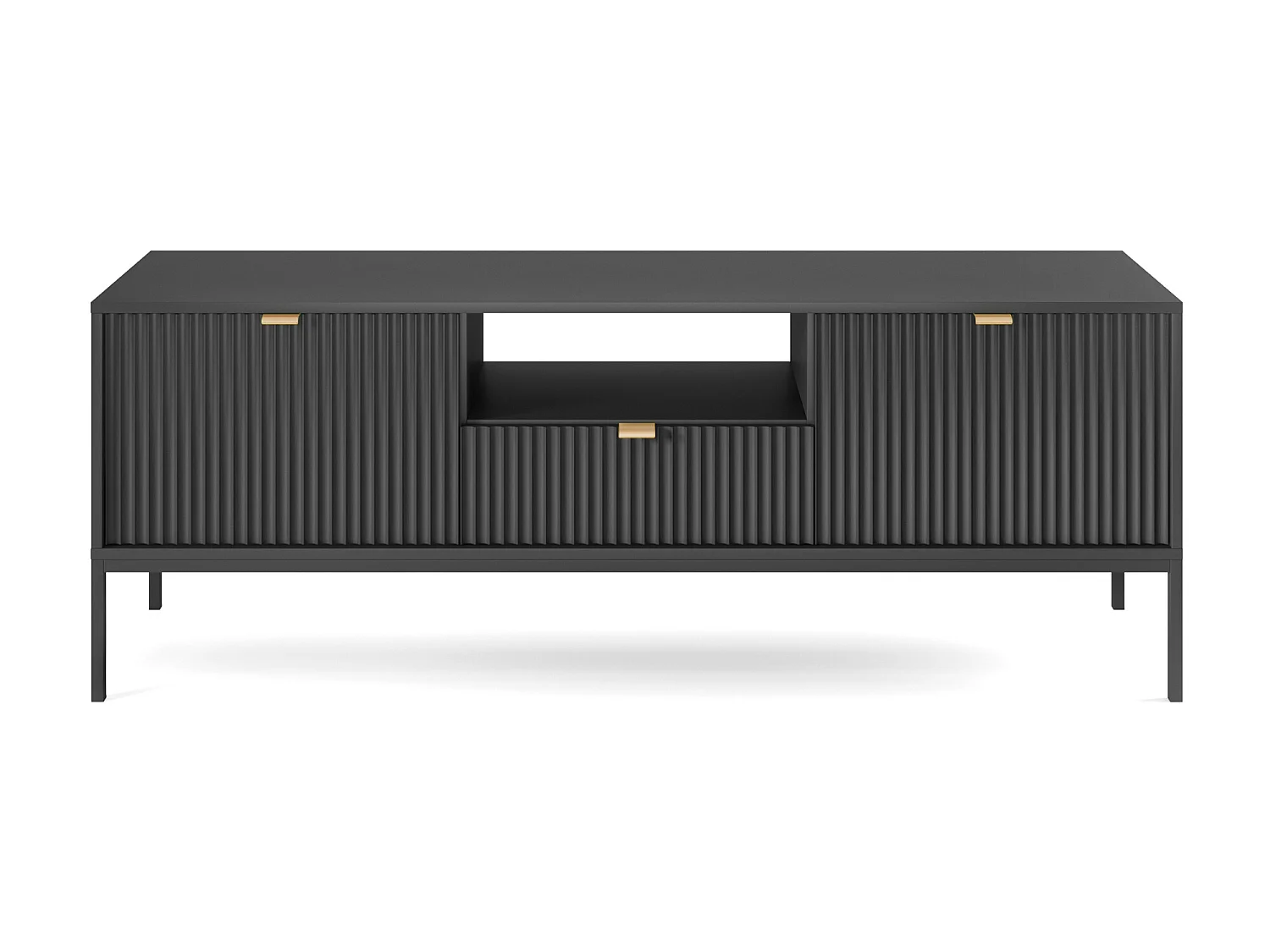 Meuble TV - 154 cm - noir avec pieds noires - VELLORE