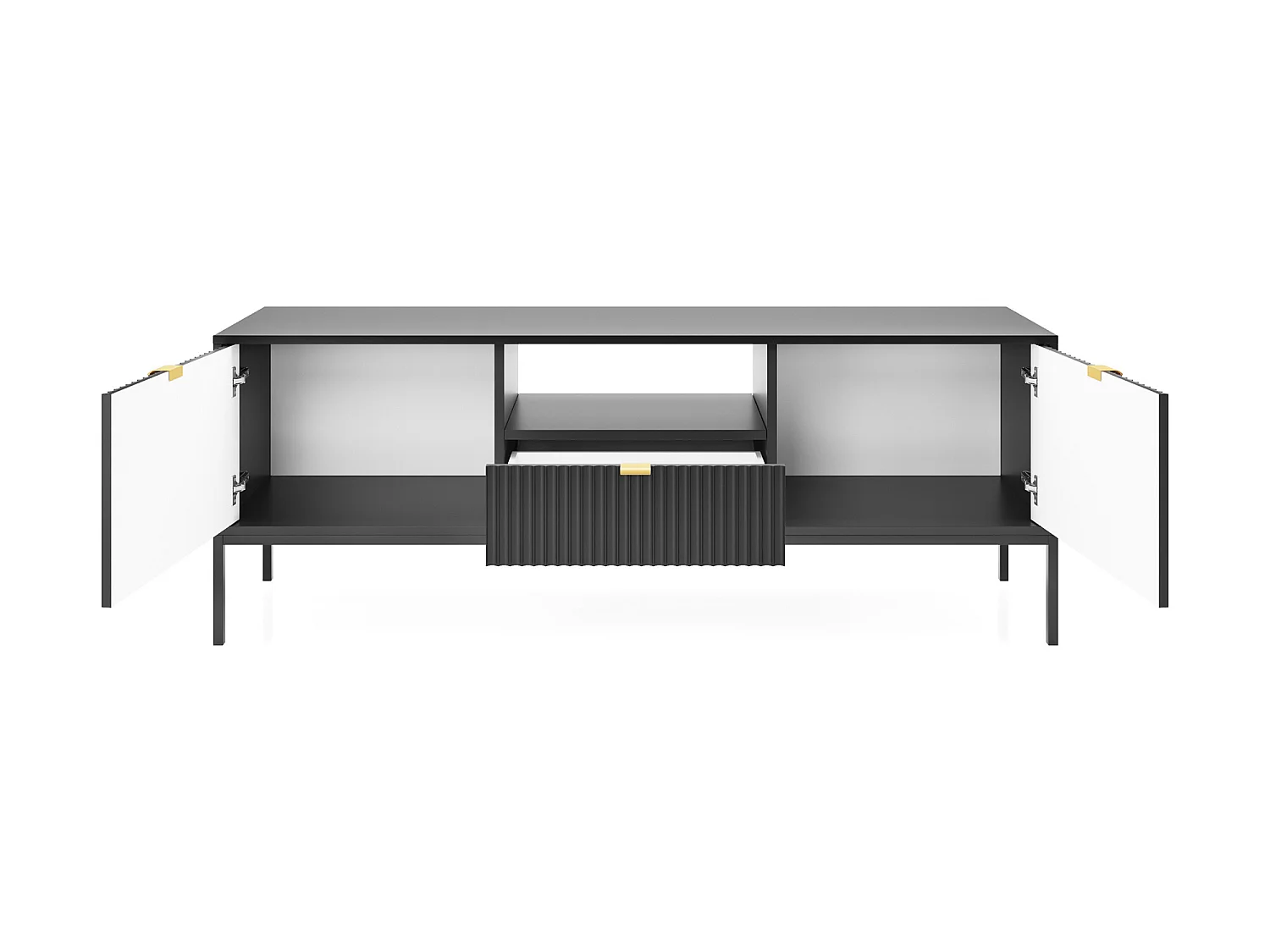 Meuble TV - 154 cm - noir avec pieds noires - VELLORE