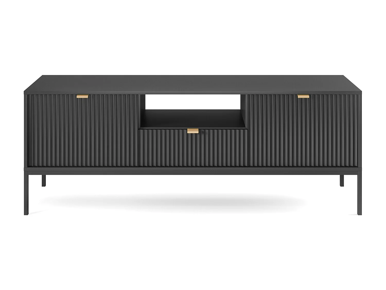 Meuble TV - 154 cm - noir avec pieds noires - VELLORE