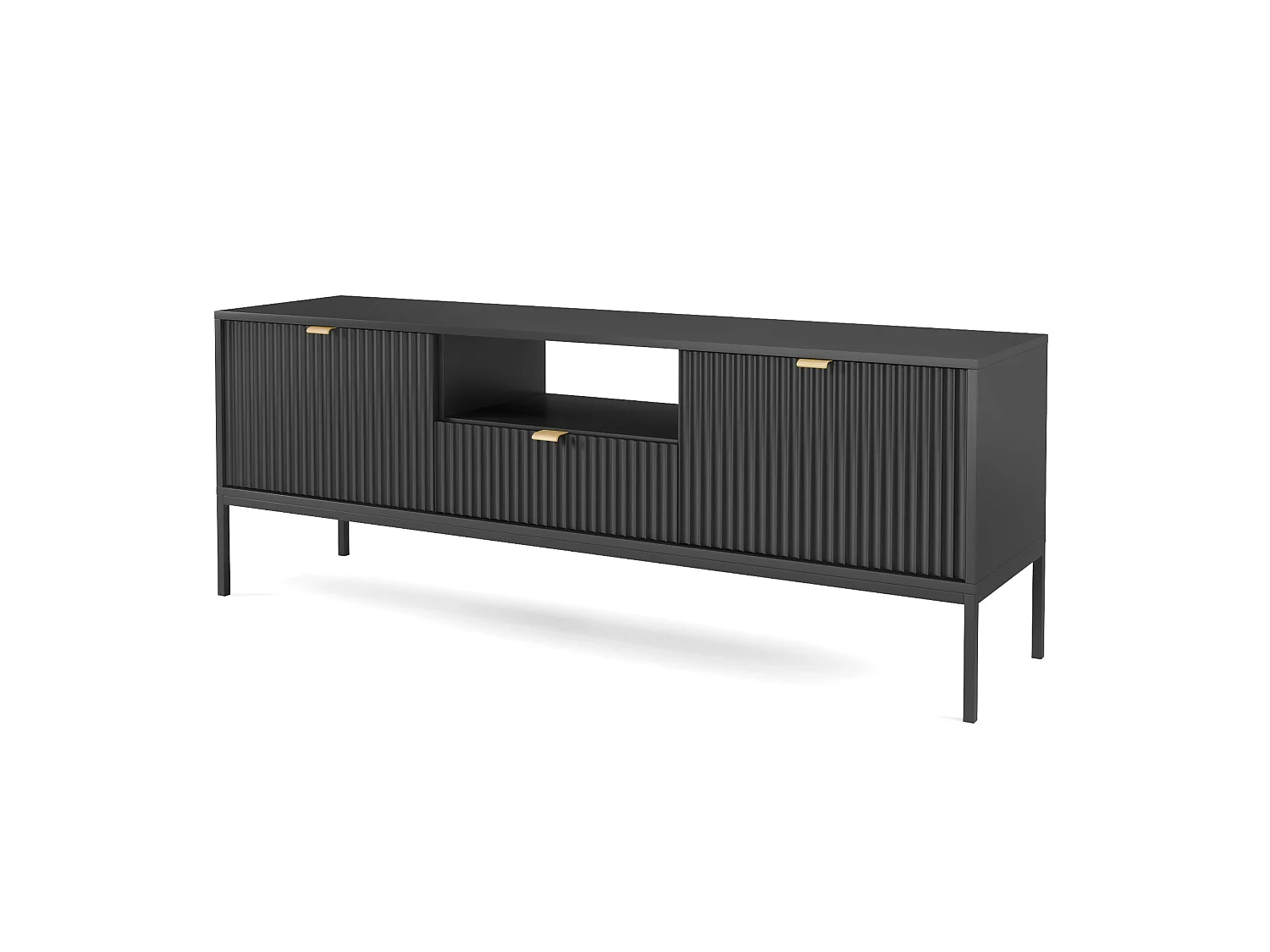 Meuble TV - 154 cm - noir avec pieds noires - VELLORE