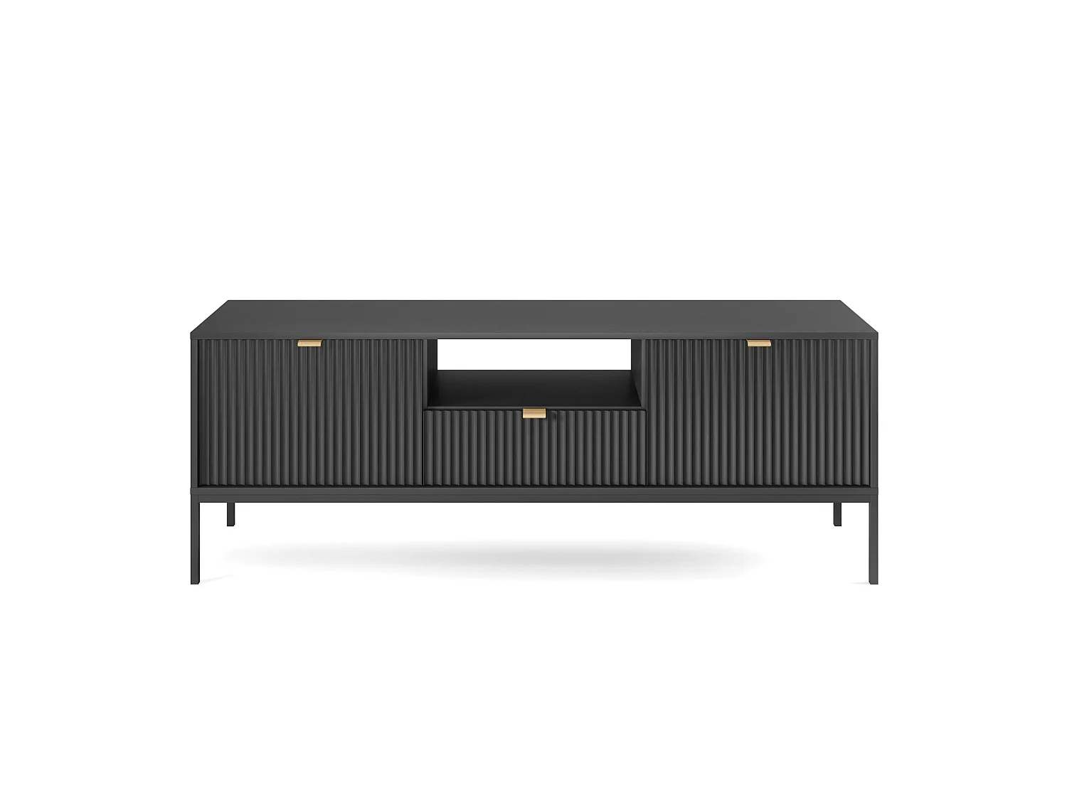 Meuble TV - 154 cm - noir avec pieds noires - VELLORE