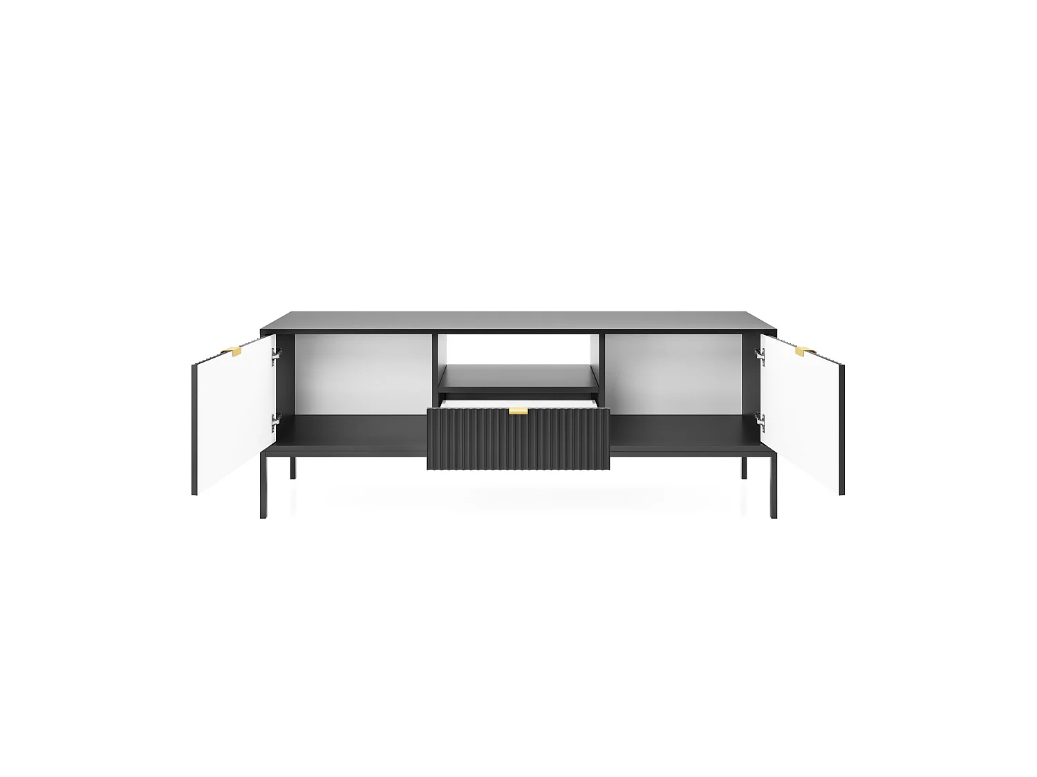 Meuble TV - 154 cm - noir avec pieds noires - VELLORE