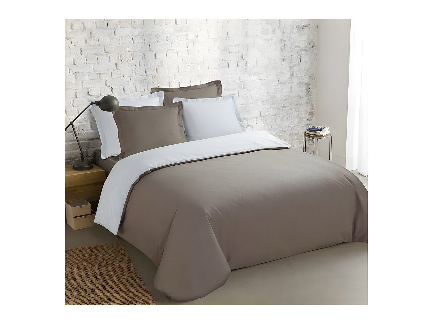 Parure de couette bicolore 100% coton - 1 housse de couette 240 x 260