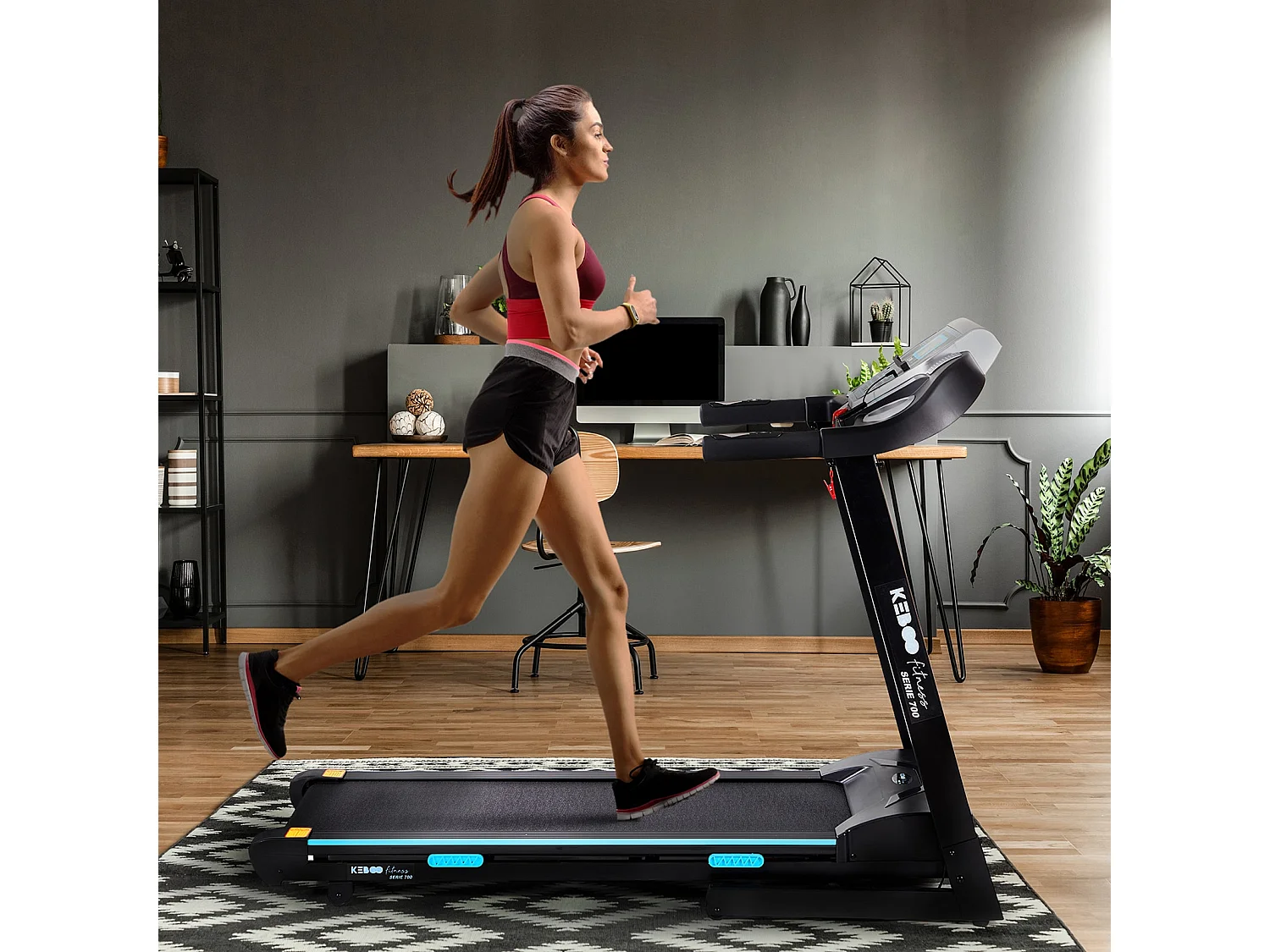 Tapis de Course Pliable Keboo série 700, Écran LCD 1-16 km/h 14 Programmes d'Entraînement et Haut-Parleur