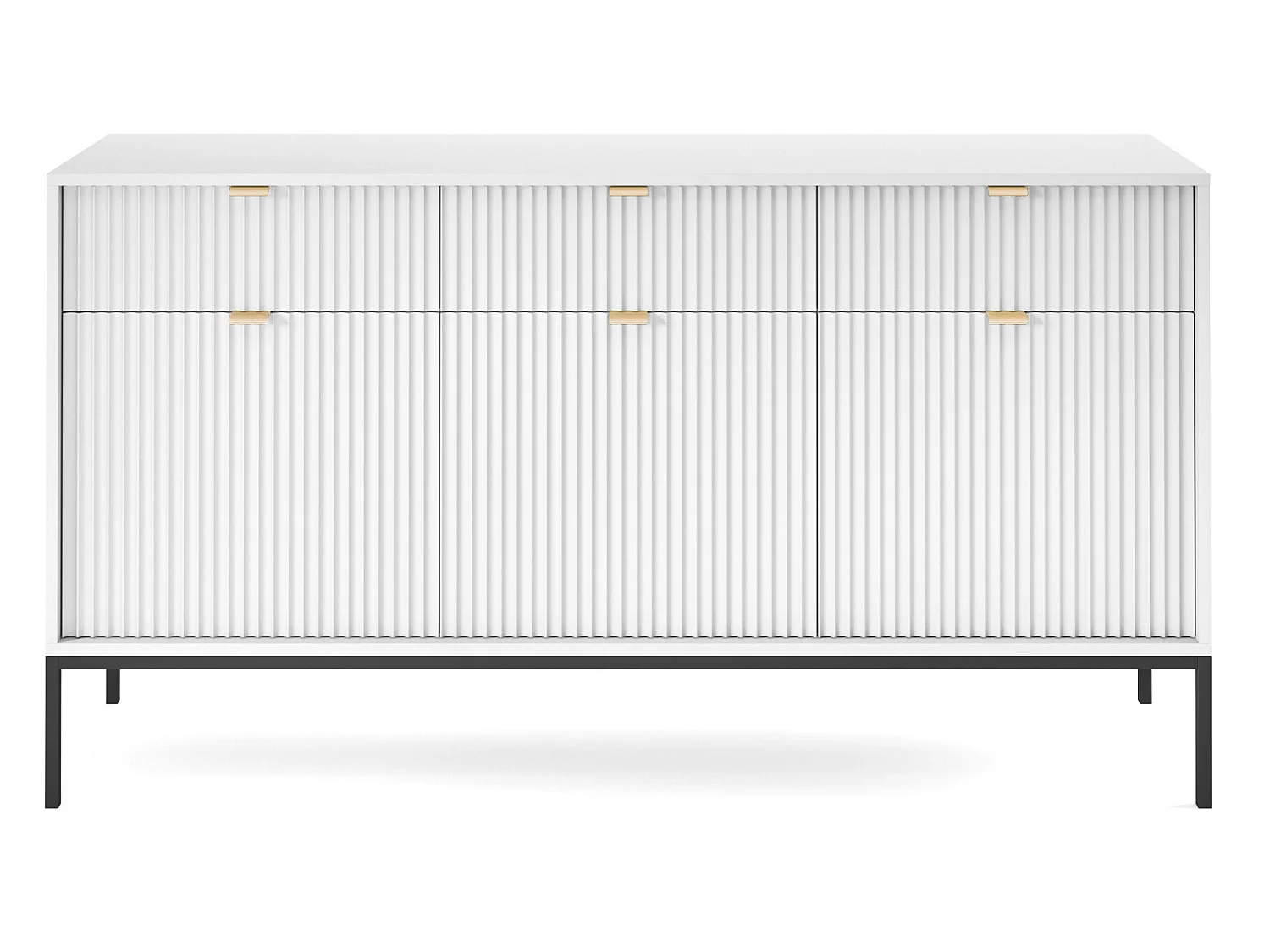 Commode à trois portes - 154 cm - blanc avec pieds noires - VELLORE