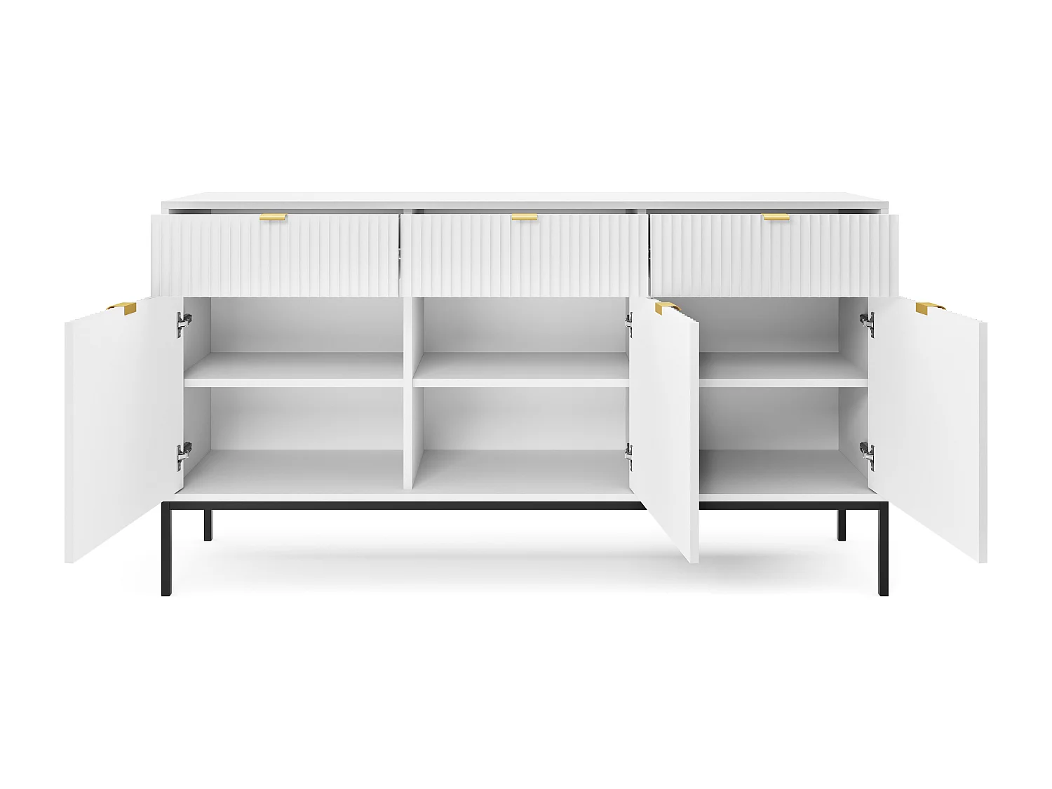 Commode à trois portes - 154 cm - blanc avec pieds noires - VELLORE