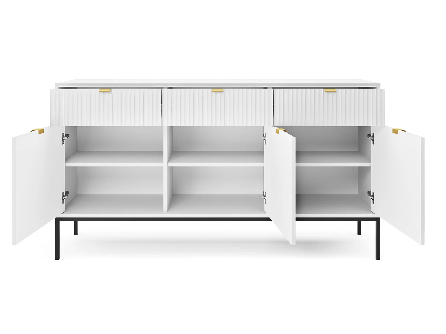 Commode à trois portes - 154 cm - blanc avec pieds noires - VELLORE