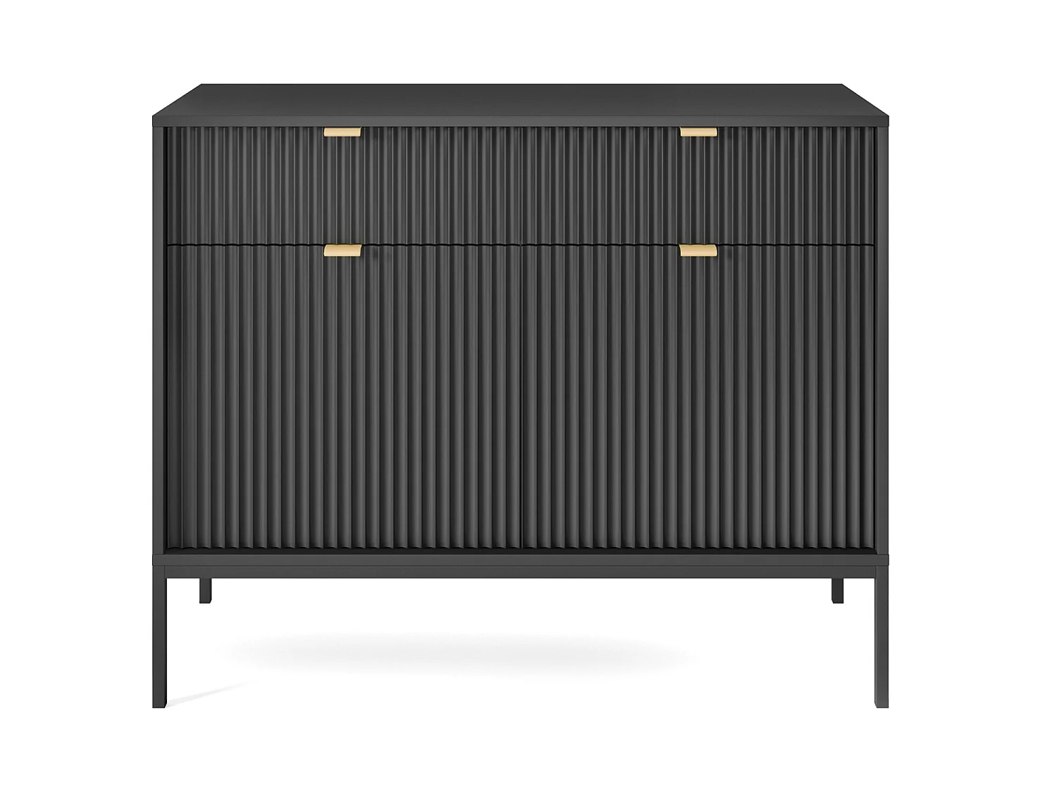 Sideboard Kommode 2-türig mit 2 Schubladen - 104 cm - Schwarz mit geriffelten Fronten - VELLORE