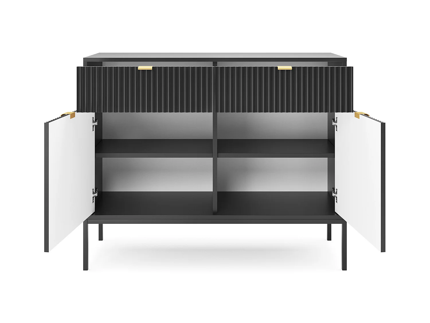 Sideboard Kommode 2-türig mit 2 Schubladen - 104 cm - Schwarz mit geriffelten Fronten - VELLORE