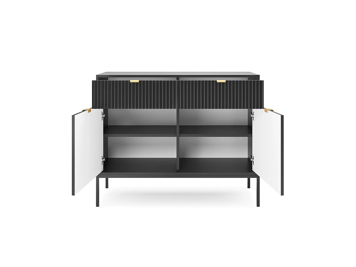 Commode à deux portes - 104 cm - noir avec pieds noires - VELLORE