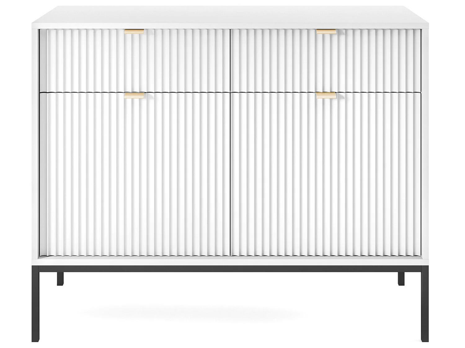 Sideboard Kommode 2-türig mit 2 Schubladen - 104 cm - Weiß mit geriffelten Fronten - VELLORE