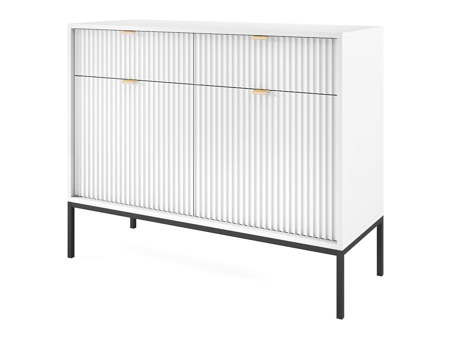 Commode à deux portes - 104 cm - blanc avec pieds noires - VELLORE