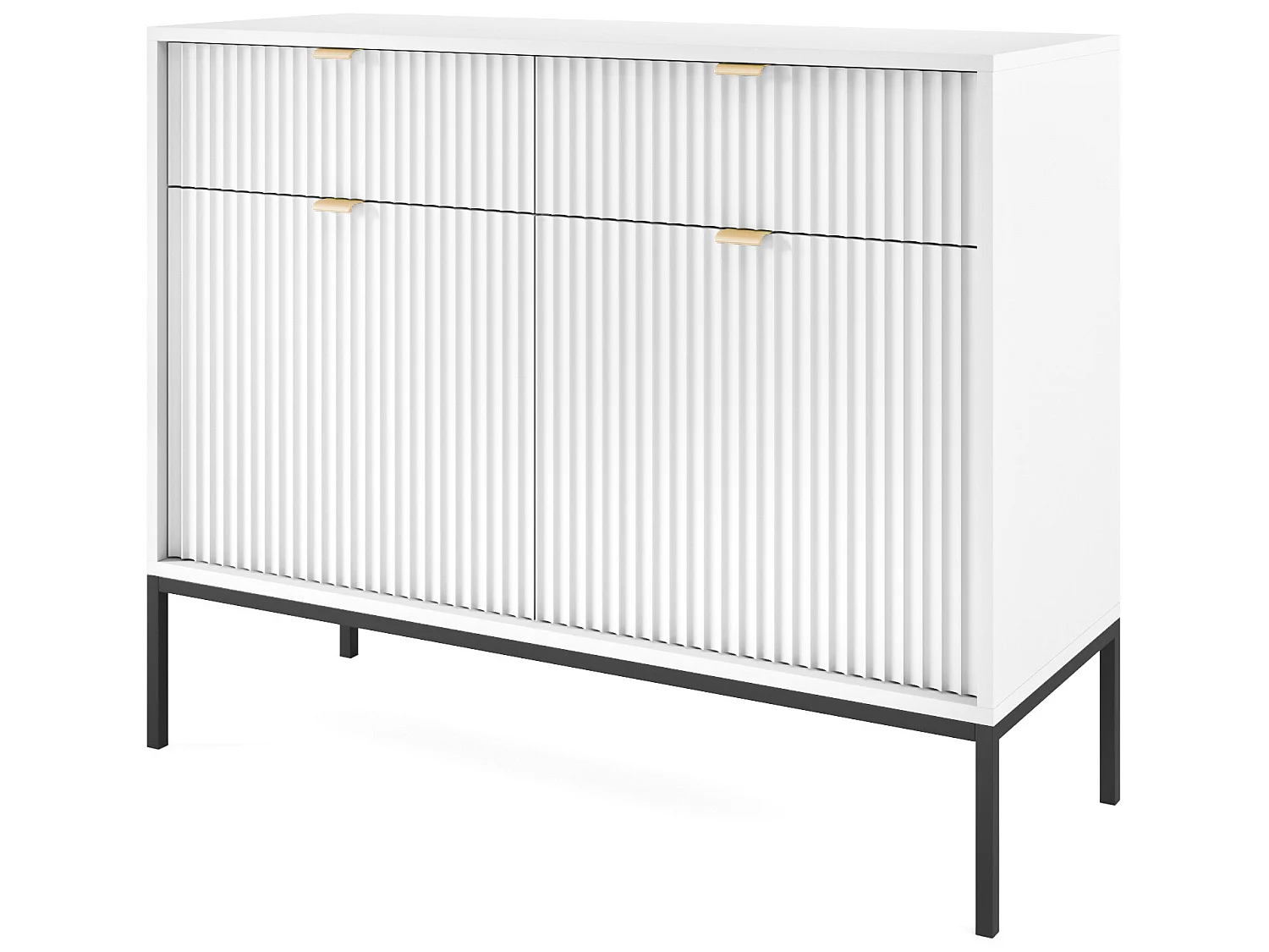 Commode à deux portes - 104 cm - blanc avec pieds noires - VELLORE