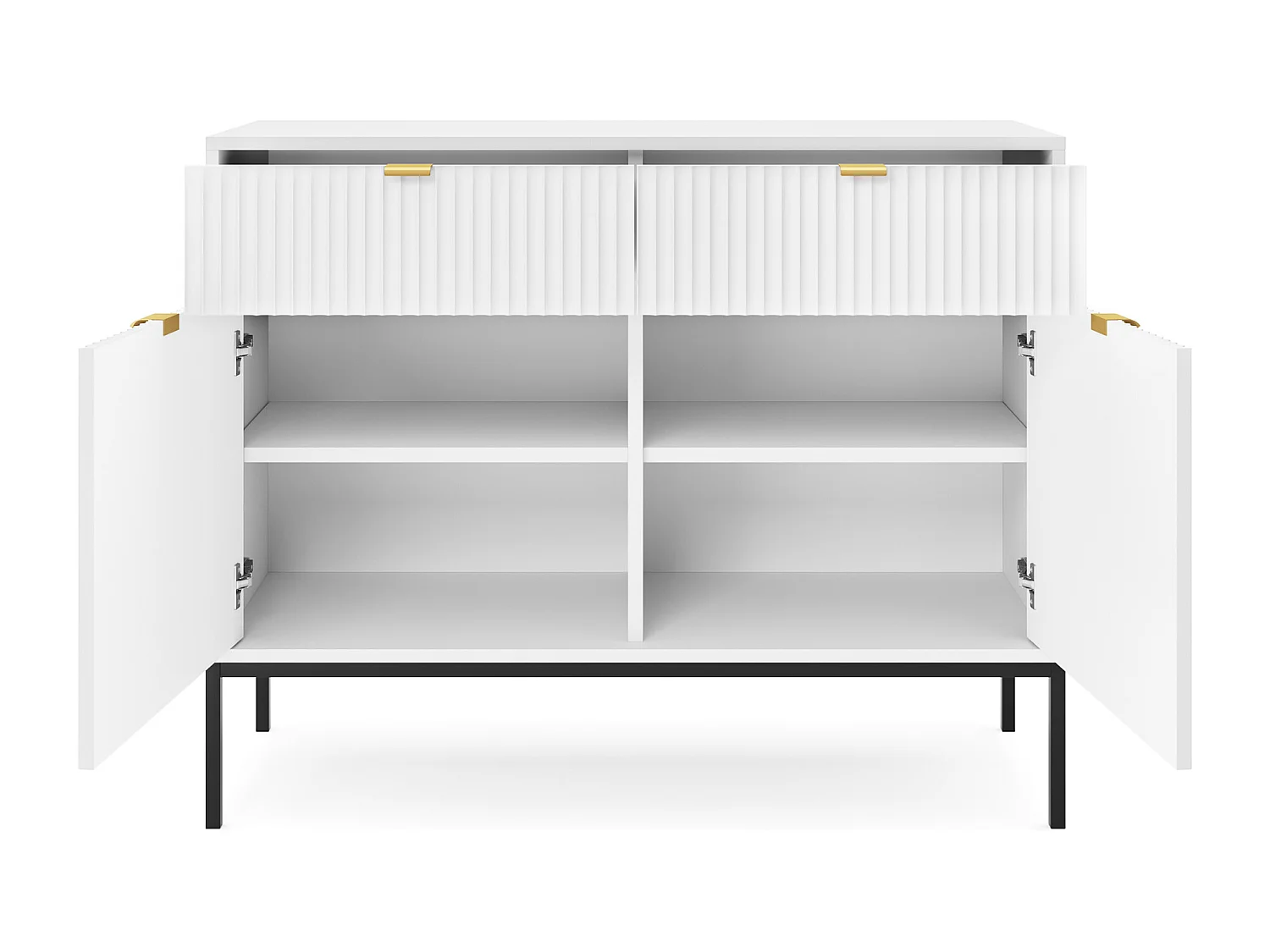 Zweitürige Kommode - 104 cm - weiß mit schwarzen Beinen - VELLORE