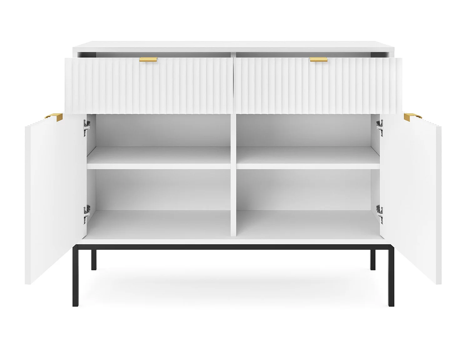 Commode à deux portes - 104 cm - blanc avec pieds noires - VELLORE