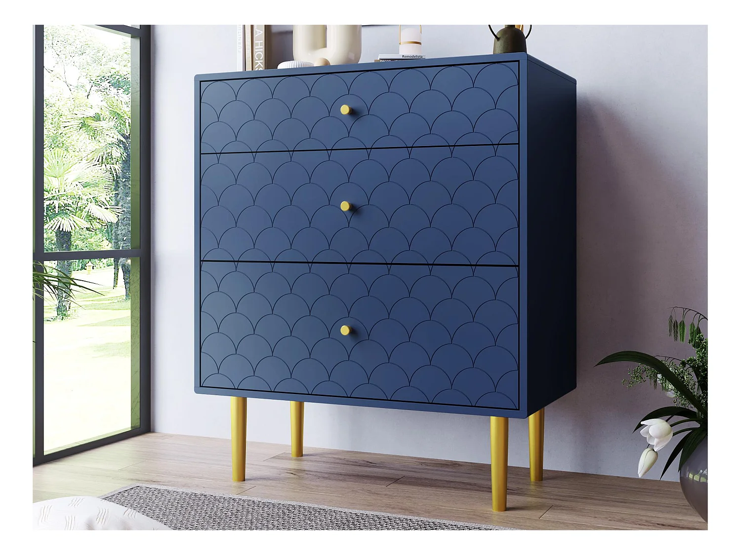 Commode avec ragement pour chambre - 3 tiroirs - bleu foncé