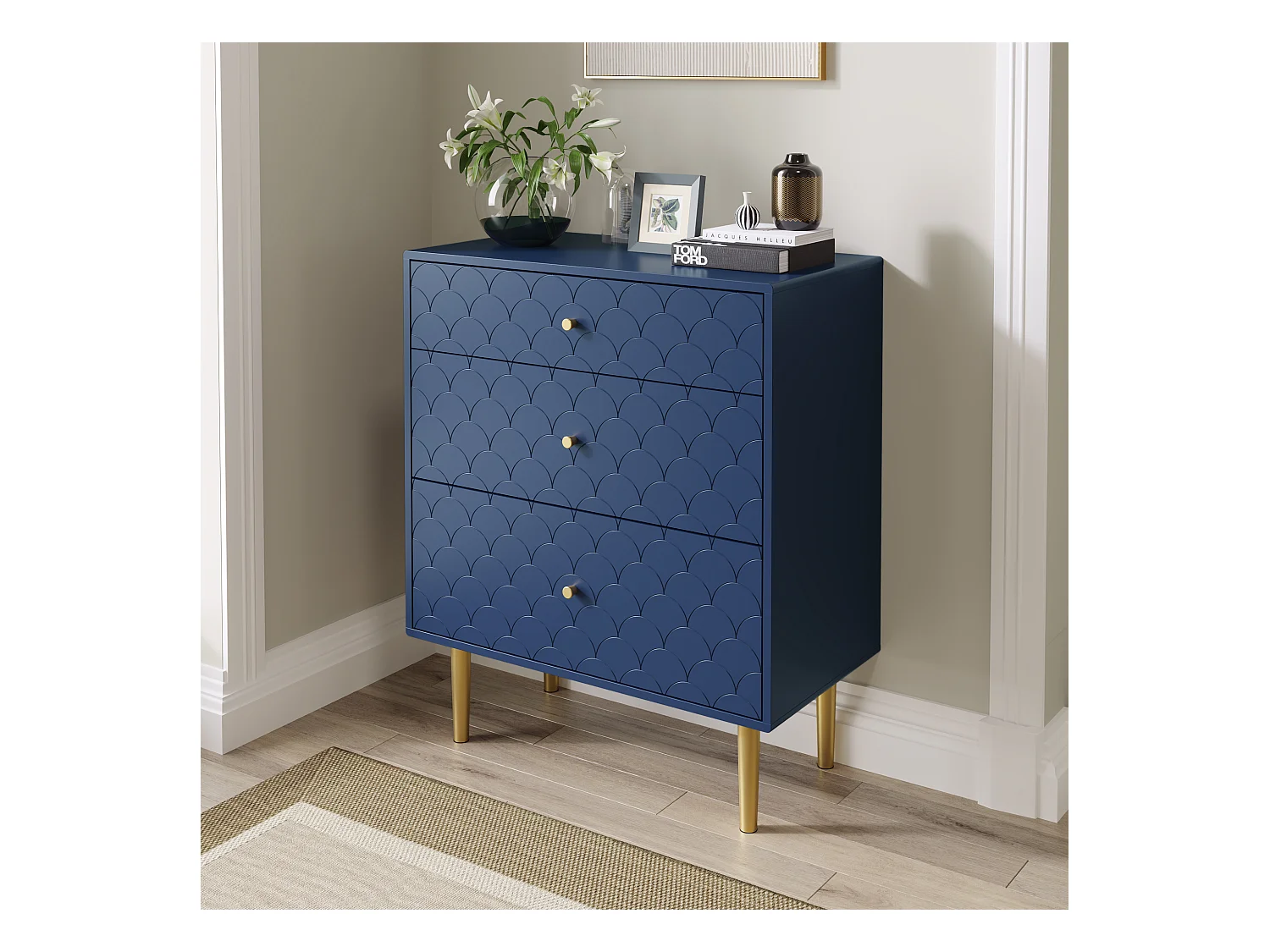 Cómoda Ragement para dormitorio - 3 cajones - azul oscuro