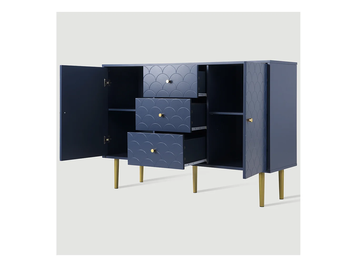 Commode avec ragement pour chambre - 3 tiroirs + 2 portes - bleu foncé