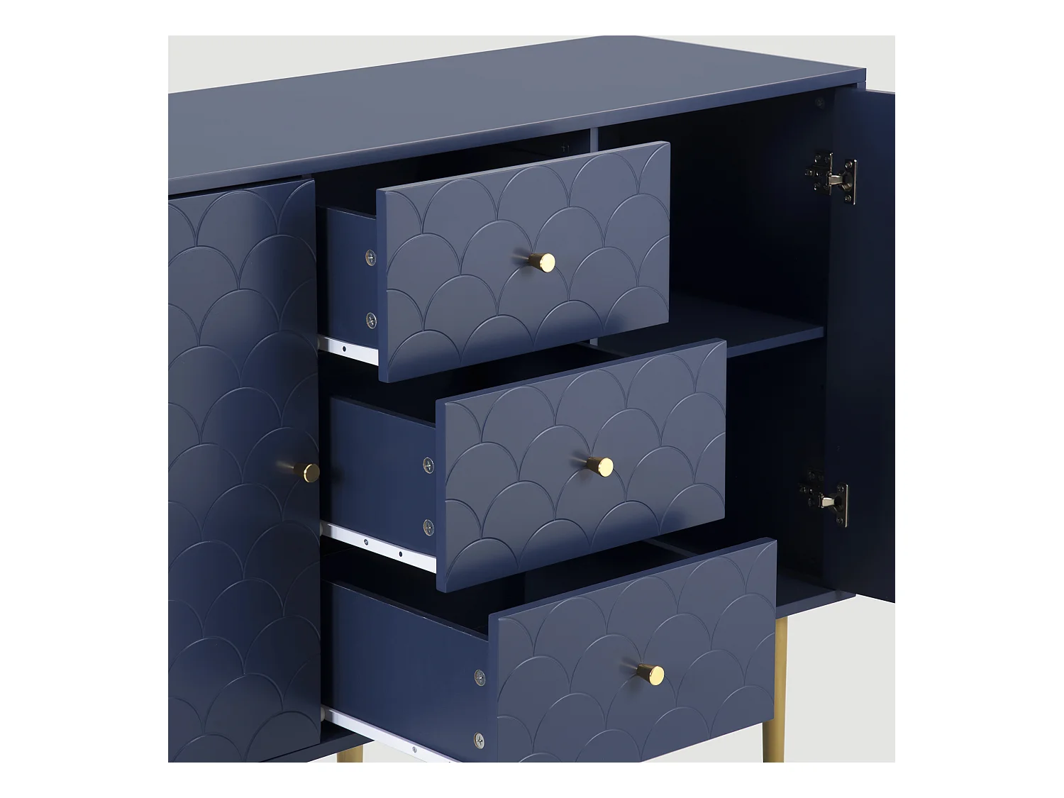 Commode avec ragement pour chambre - 3 tiroirs + 2 portes - bleu foncé