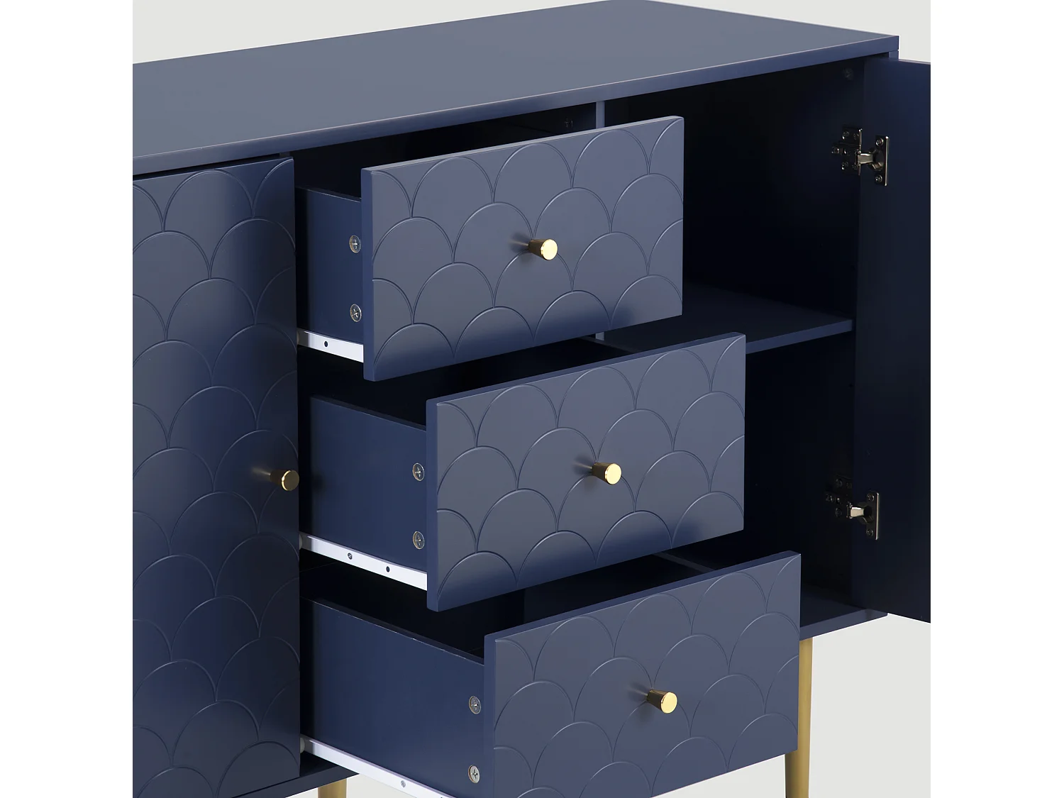 Commode avec ragement pour chambre - 3 tiroirs + 2 portes - bleu foncé