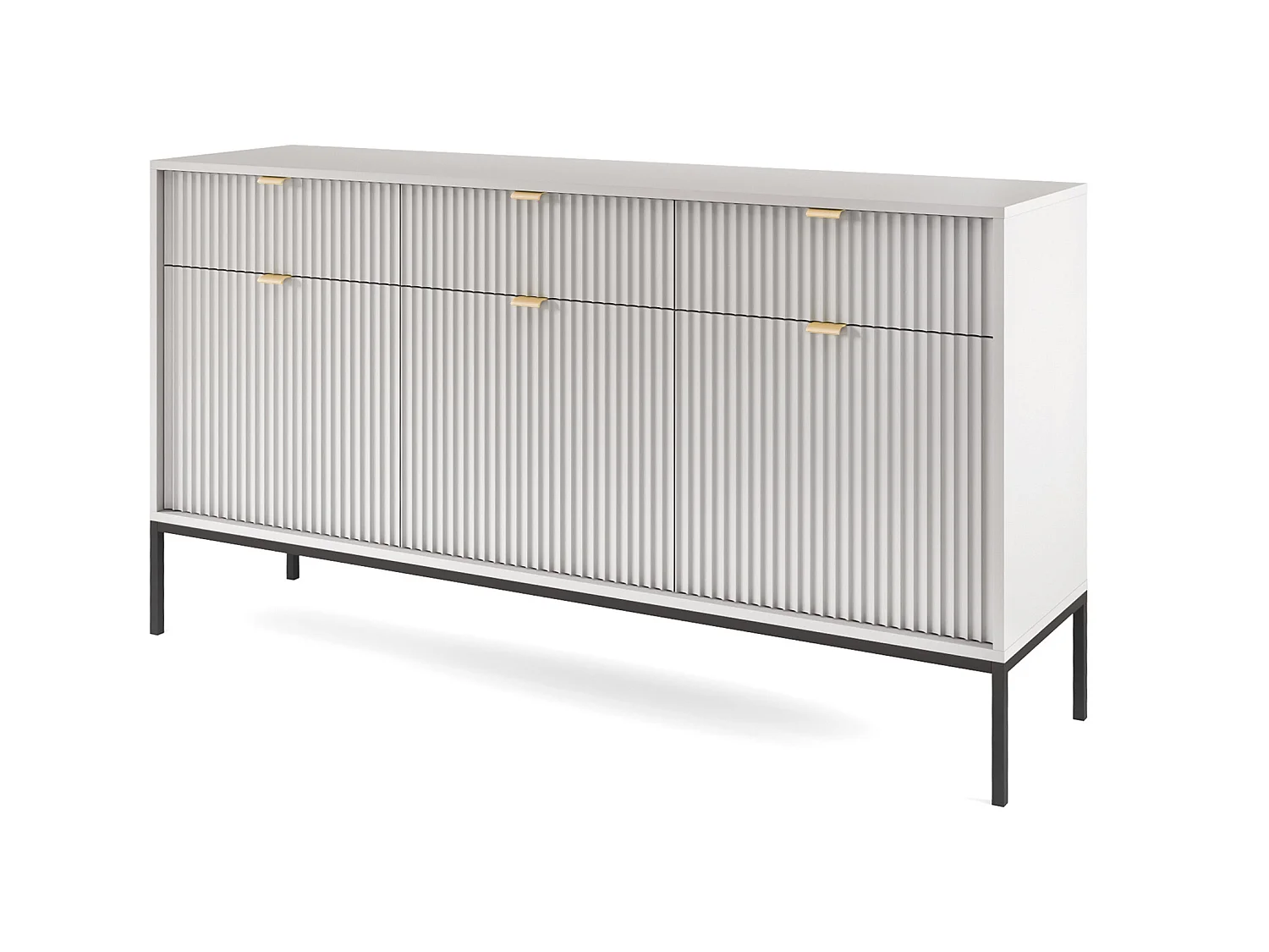Commode à trois portes - 154 cm - gris avec pieds noires - VELLORE