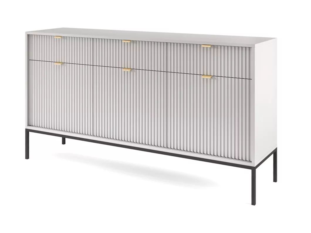 Kauf Unique Sideboard Kommode 3-türig mit 3 Schubladen - 154 cm - Grau mit geriffelten Fronten - VELLORE