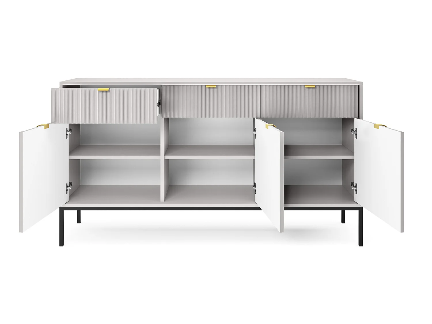 Commode à trois portes - 154 cm - gris avec pieds noires - VELLORE