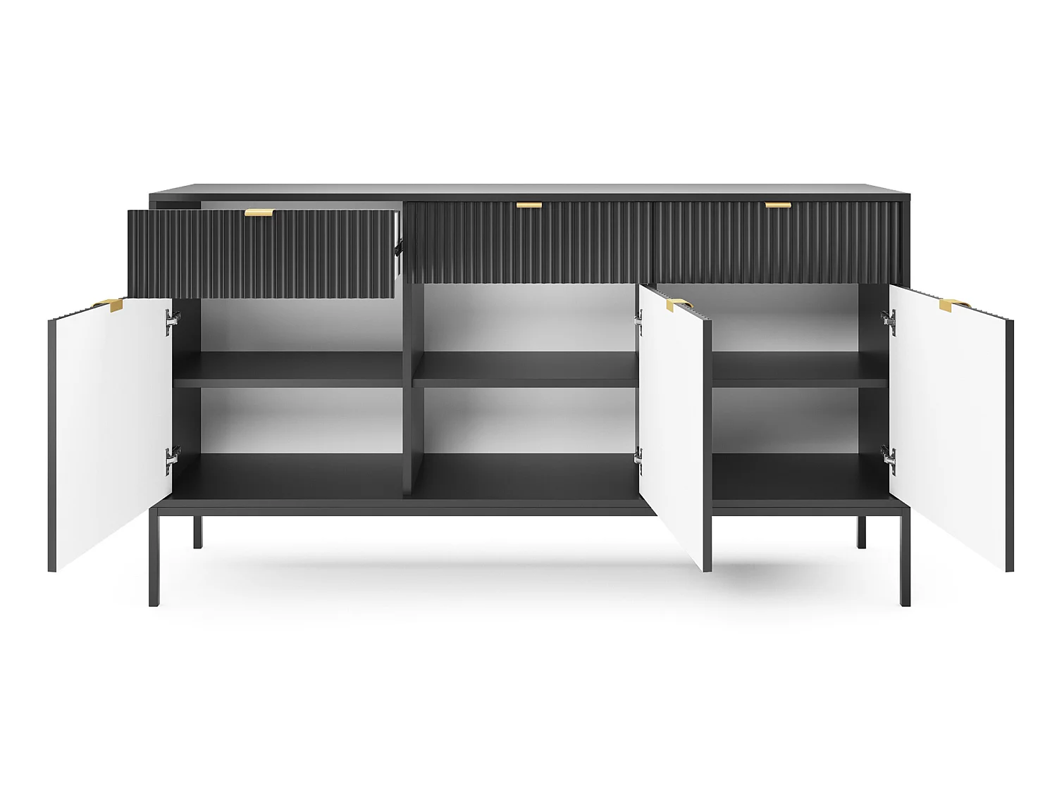 Commode à trois portes - 154cm - noir avec pieds noires - VELLORE