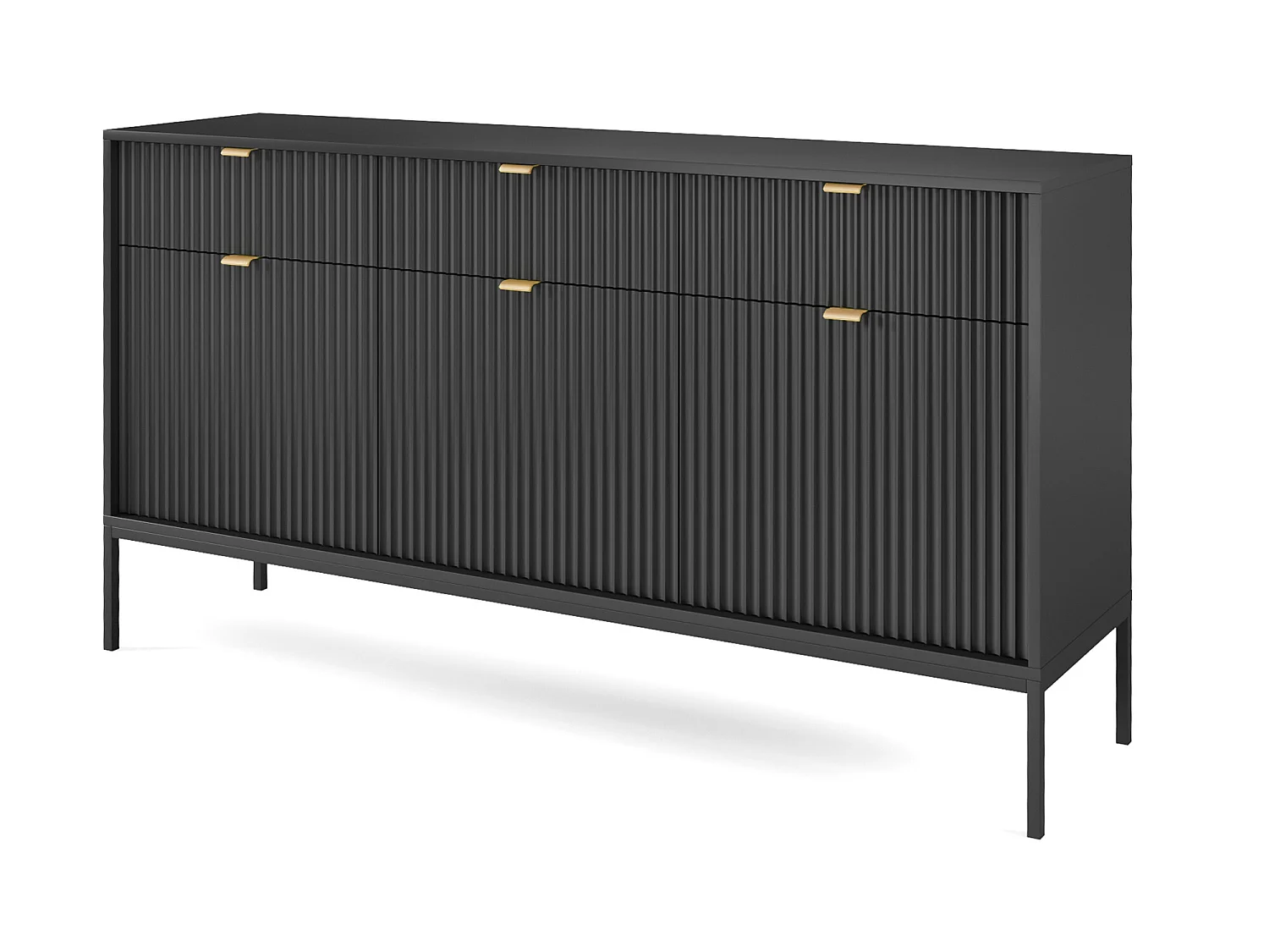 Commode à trois portes - 154cm - noir avec pieds noires - VELLORE